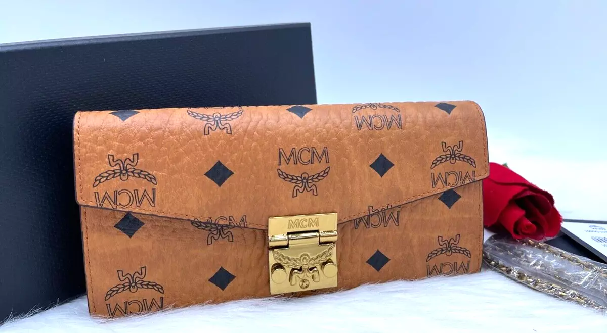 AUTH NWT 550 MCM Patricia Visetos Logo Coated Canvas Wallet On