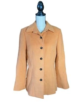 Vintage Carlisle Womens Wool Angora Blazer Pea Coat Size 6 Peach Career Preppy