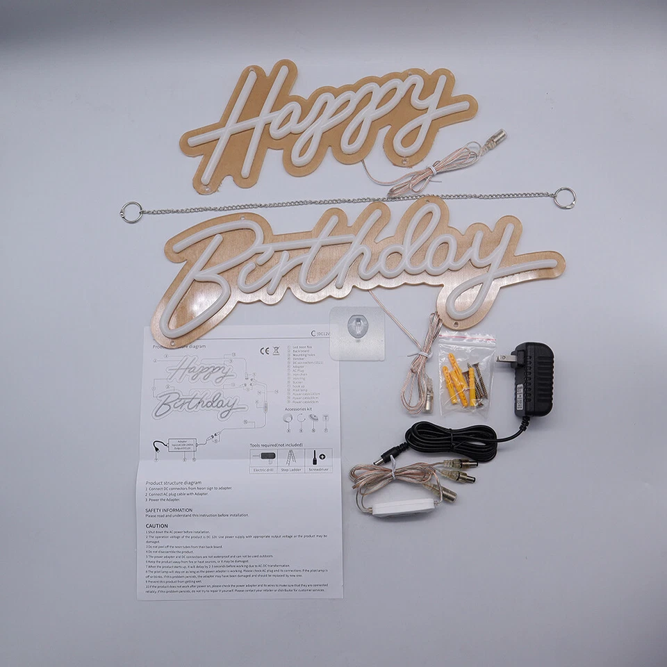 Letrero de neón integrador rosa feliz cumpleaños 18 x 7,05 pulgadas + 13,3 x 6,2 pulgadas Foto 3 de 4