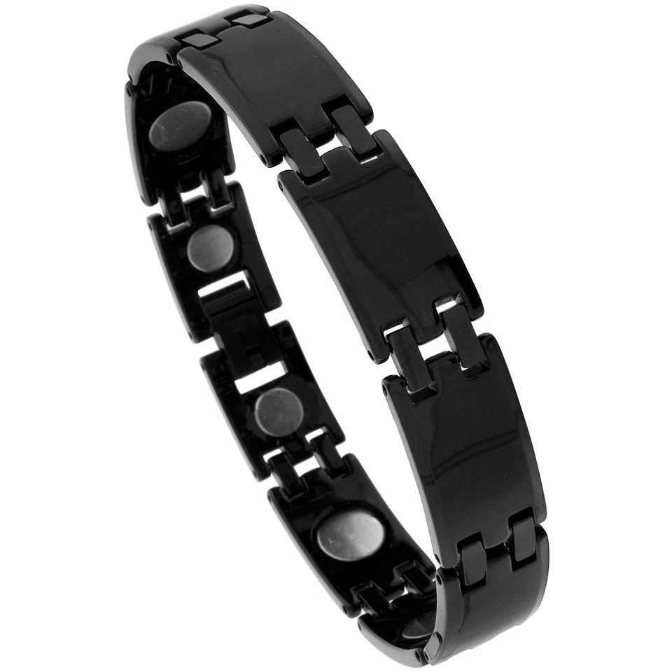 Bracelet Magnétique Noir En Carbure De Tungstène Avec Liens En Barres - Photo 1/1