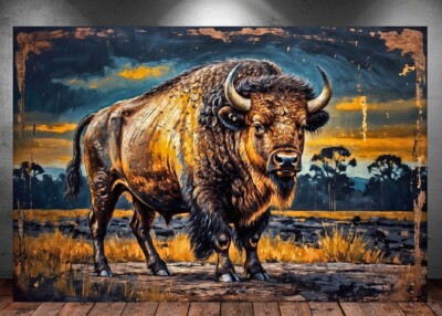 LEINWAND BILD ER XXL ABSTRAKT BÜFFEL BISON LANDSCHAFT MODERN WAND POSTER P1285