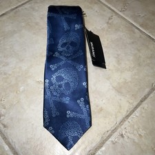 Murano Men's Slim Silk Tie Necktie Blue Floral Skull Allover Print NWT