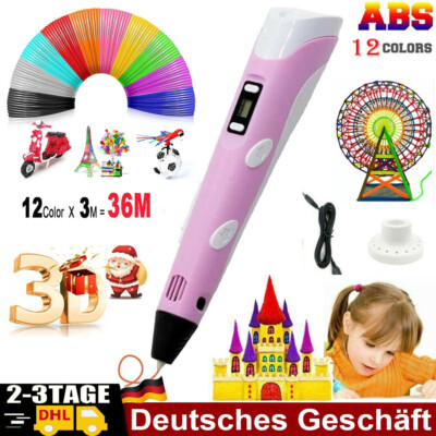 DIY 3D Stifte Set 3D Druck Stift mit 3/12Farben 120ft PLA Filament 3D Pen Kinder