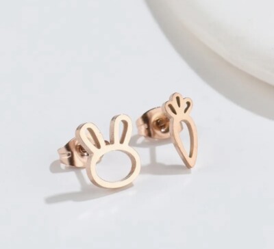 Rose Gold Coloured Rabbit And Carrot Earrings - Gift-Birthday Easter Bunny