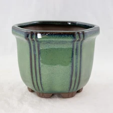 Hexagon Semi-Cascade Green Bonsai / Succulent Pot + Mesh - 4.25"x 4.25"x 3.25"