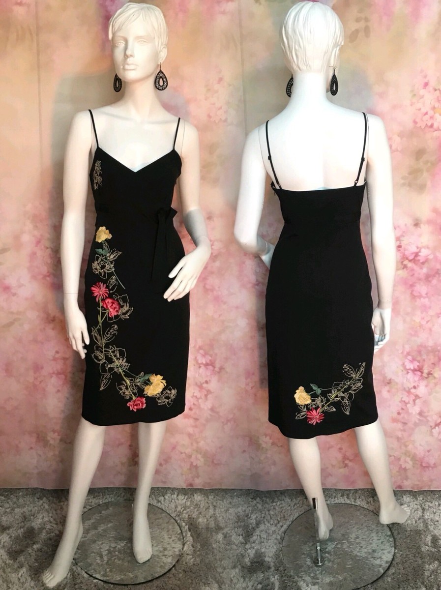 ✨ KAREN MILLEN ✨ BLACK STRAPPY DRESS WITH EMBROIDERED FLORAL