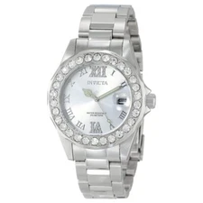 Invicta Women's Watch Pro Diver Crystal Bezel Silver Tone Dial Bracelet 15251