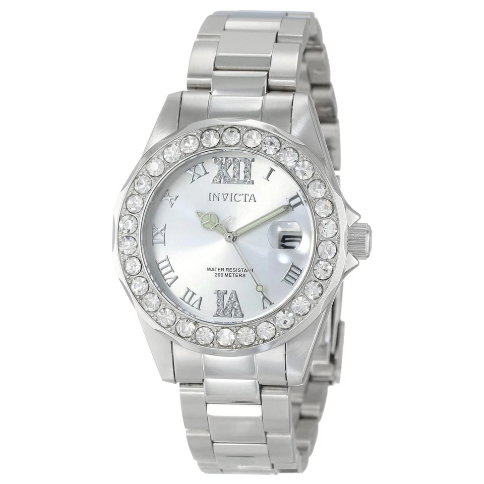 Reloj para mujer Invicta Pro Diver bisel de cristal esfera tono plata pulsera 15251