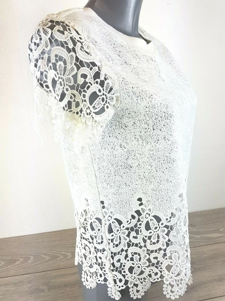 Brand New Summer Ladies Vero Moda Short Sleeve Floral Lace Top White SMALL B3411 - Image 3 of 4