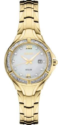Seiko Solar Diamond Mop Dial Gold Tone Stainless Steel Ladies Watch Sut380 For Sale Online Ebay