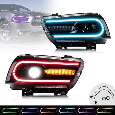 2* VLAND Multicolor DRL Projector LED RGB Headlights For Dodge Charger 2011-2014