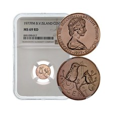 BRITISH VIRGIN ISLANDS. 1977, 1 Cent - NGC MS69 - Top Pop  Hummingbirds RARE