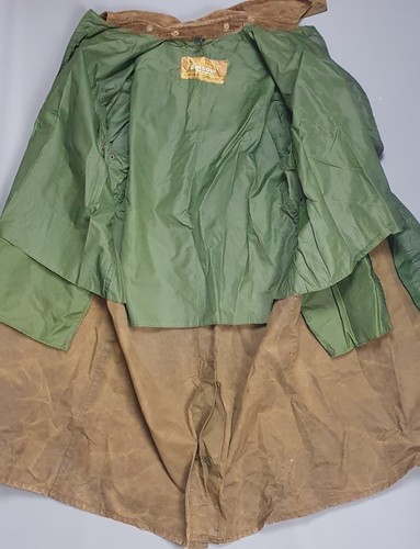 Vintage Barbour Trench Coat Wax Jacket Long A84 Olive Green Size Large 70's - Picture 7 of 12