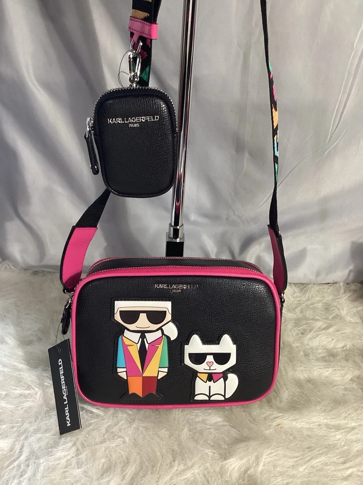 KARL LAGERFELD PARIS & Maybelle Cat Black & Pink Camera Crossbody Bag W/ Pouch - Image 2 of 4