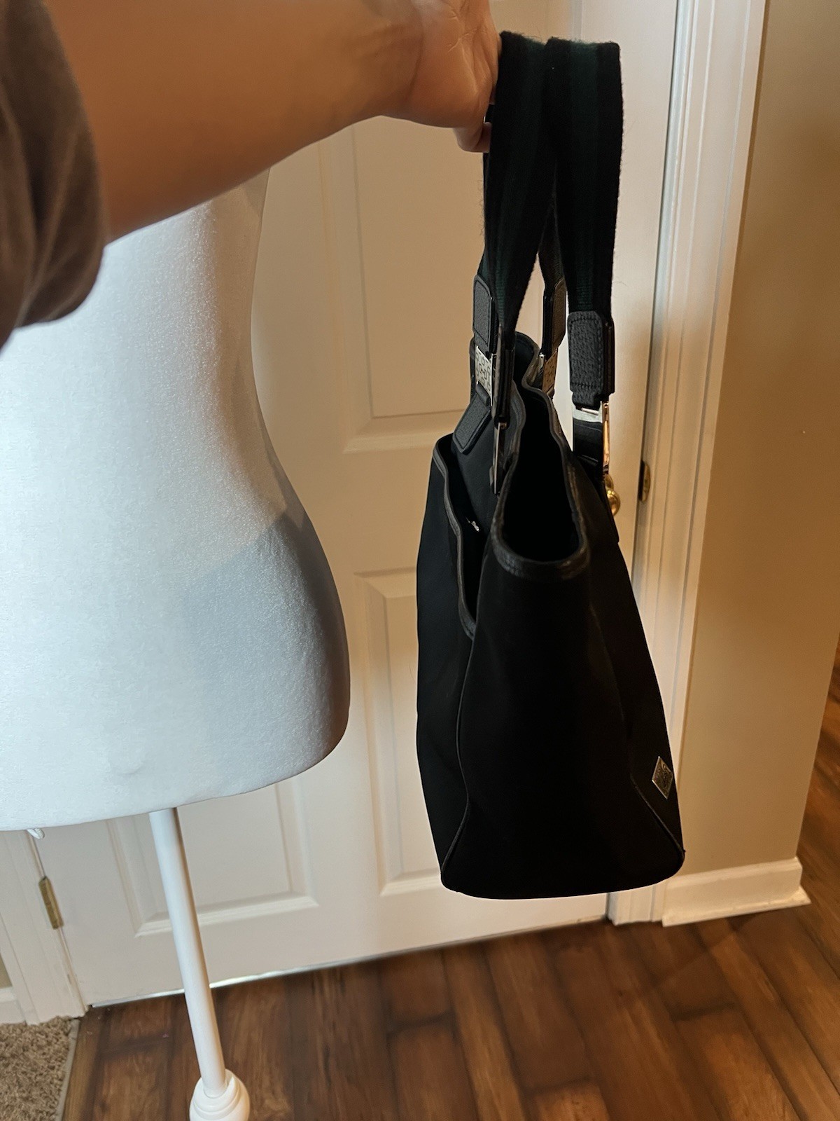 GUCCI Sherry Nylon Leather Tote Bag Hand Bag Black 145758 Classic VGT thumbnail 5