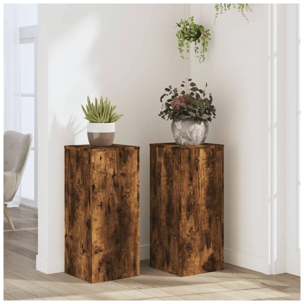 Plant Stand 2pc Smoked Oak Engineered Wood Tiered 30x30x70cm Indoor Outdoor Set