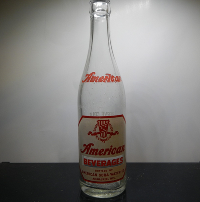 #ad AMERICAN BEVERAGES ACL BOTTLE SODA WATER MILWAUKEE WISCONSIN CLEAR GLASS $12.00
