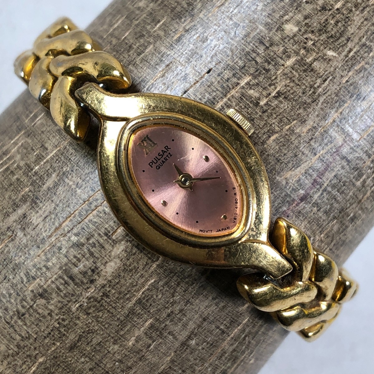 Vintage Pulsar Women V810-6170 Dress Gold Tone Oval Quartz Pink Dial Watch  6