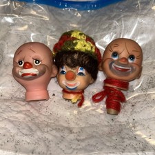 Lote de 3 artículos artesanales de cabeza de muñeca vintage bruja, bebé, payaso