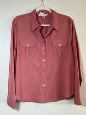 Vintage Petite Sophisticate Silk Blouse 14 Mauve Pink Button Up *sleeve mark*