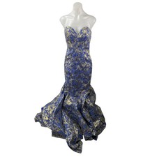 NEW Mac Duggal Metallic Floral Jacquard Bandeau Tube Maxi Mermaid Gown Dress 0