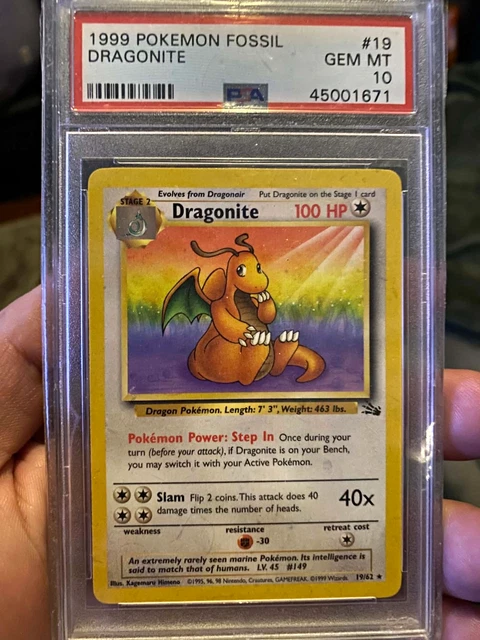 PSA 10 1999 Pokemon Fossil Dragonite 19/62 Holo Unlimited Rare