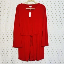 NWT Charming Charlie Red Romper Sz Large, Longsleeve, V-Neck, Stretchy (A)
