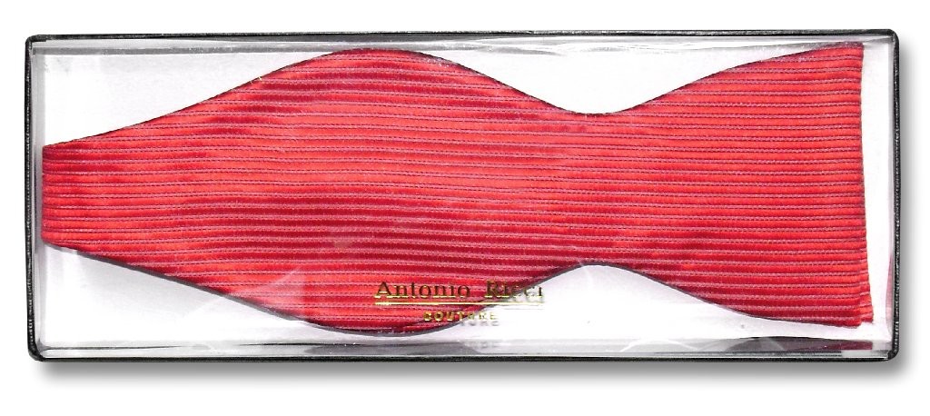 Antonio Ricci SELF TIE Bow Tie Solid RED Color Ribbed Pattern Mens BowTie
