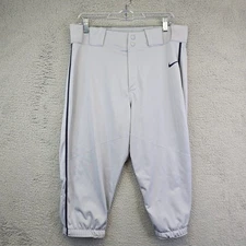 Nike Men's Baseball Pants Size Large Gray Relaxed Fit Duster Knee Blue Swoosh