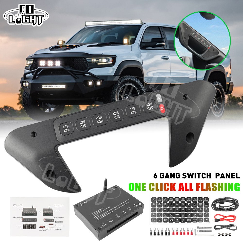 Grab Handle Switch Panel For Dodge Ram 1500 RGB 6 Gang Wireless
