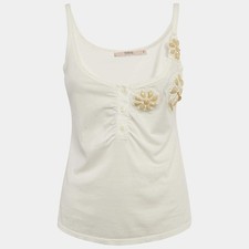 RED Valentino White Cotton Knit Embellished Detail Tank Top S