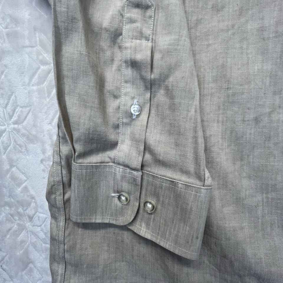 Рубашка мужская Roundtree & Yorke не железная 2XT высокая бежевая серо-коричневая люкс льняная золотая этикетка - Изображение 3 из 4