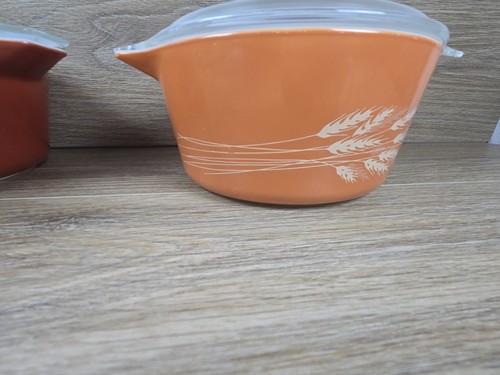 VTG 475-B 474-B PYREX AUTUMN HARVEST Fall Wheat Casserole SET W/ Lids 2.5 & 1.5 - Picture 4 of 11