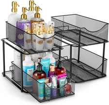 2 Sets of 2 Tier Metal under Sink Organizer for Bathroom, Kitchen, Strong Steel