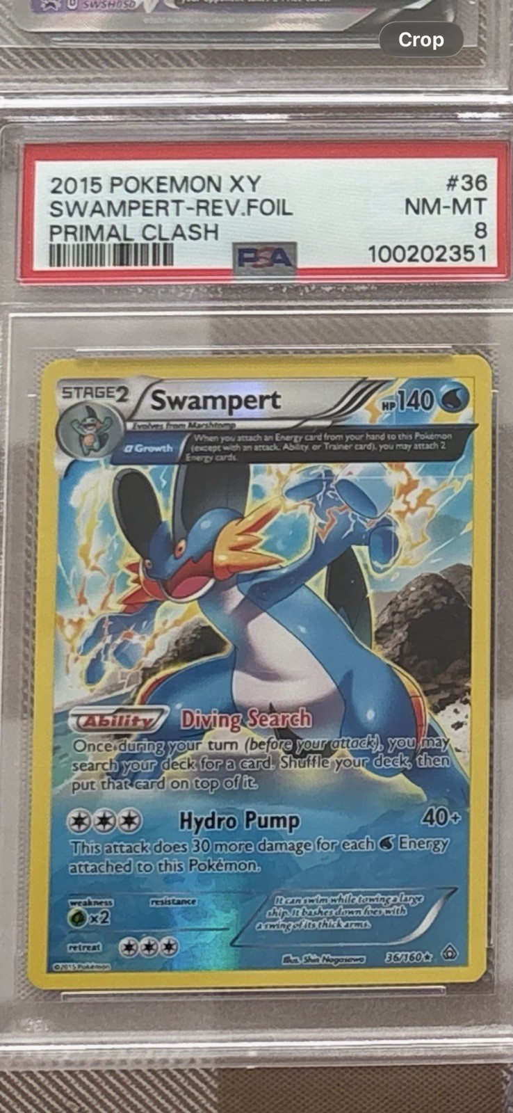 Swampert Reverse Holo 36/160 2015 Pokémon XY Primal Clash PSA 8