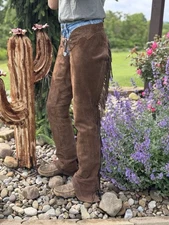 Leather Chaps- Showing Style By Valerie, Medium Long Brown, Ranch, AQHA ☀️