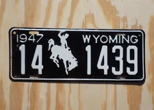 1947 WYOMING Cowboy License Plate - Original Paint