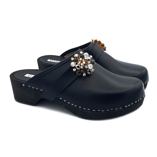 Zuecos De Mujer Suecos Leopardo/Negro | De Cuero Hecho En Italia - G6478 - Imagen 3 de 16
