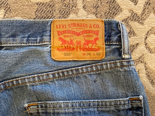 LEVIS 550 Relaxed Fit Men’s Blue Jeans Size 34 X 30 Red Tab Distressed - Picture 7 of 8