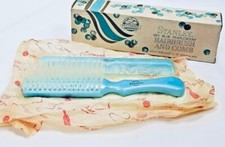 NEW Vintage STANLEY Sky Blue Pearlescent Hairbrush Comb Set Nylon Bristles NOS