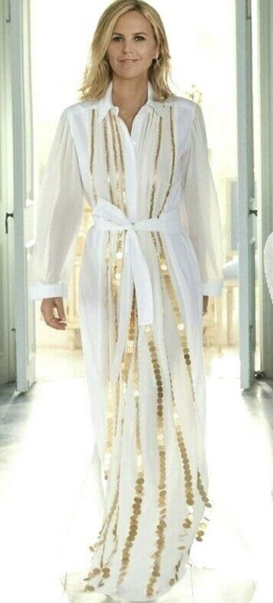 Tory Burch Gold Coin Embellished Runway Long Maxi Shirt Gown
