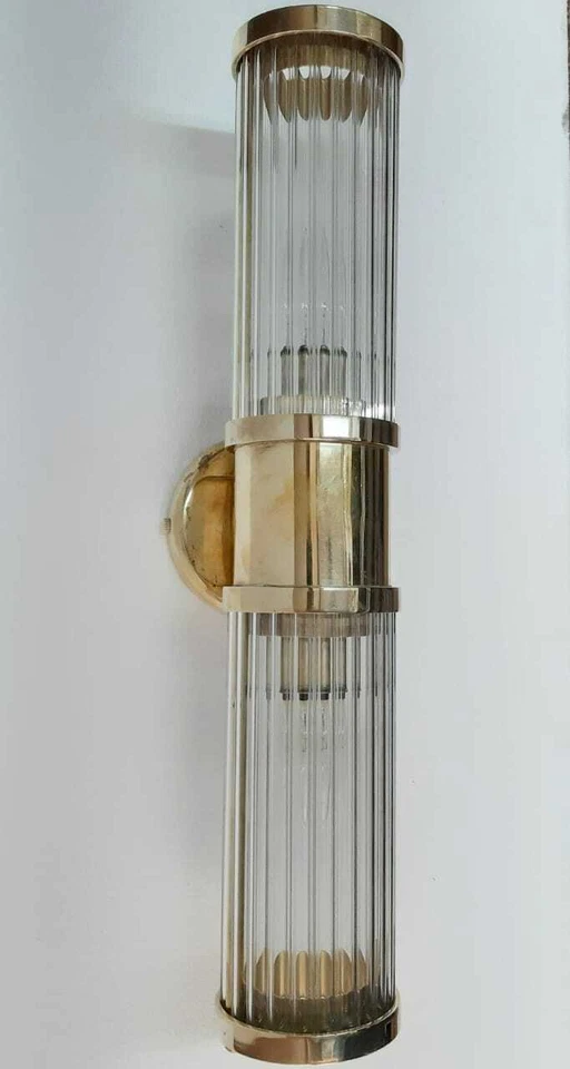 Antique Old Vintage Art Deco Brass & Glass Rod Ship Light Wall Sconces Lamp - Image 2 of 4