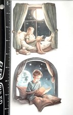Lot of 2 Boy Girl Reading Windo Seat Moon Scene SINGLE LAYER Embellishments 133