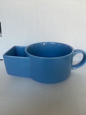 Blue Two-Section Mug w Cookie Holder Or Chili Cracker Or Coffee Latte Cup EUC