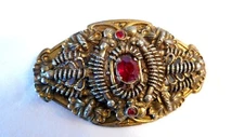 Vintage Unusual Unsigned  Early 1900's Art Deco Brooch Gothic Red Glass (Ai
