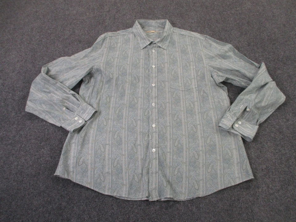 Camisa John Varvatos Hombres 2XL Azul Blanco Cachemira Rayas Negocios Preppy Western Foto 2 de 4