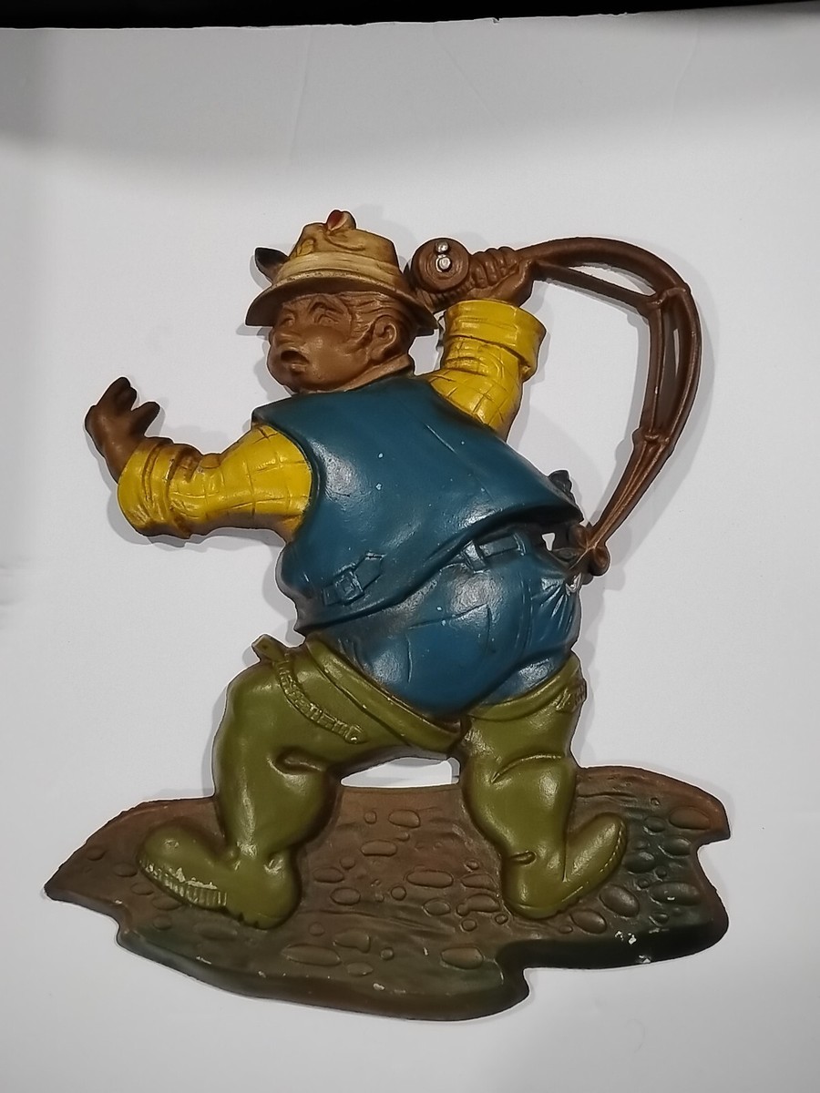 【希少】60's USA製 1966年製 SEXTON製 鋳造金属壁アート 兵士 Vintage Sexton 1970 Fly Fishing Man Cave Metal Wall Decor Hanger