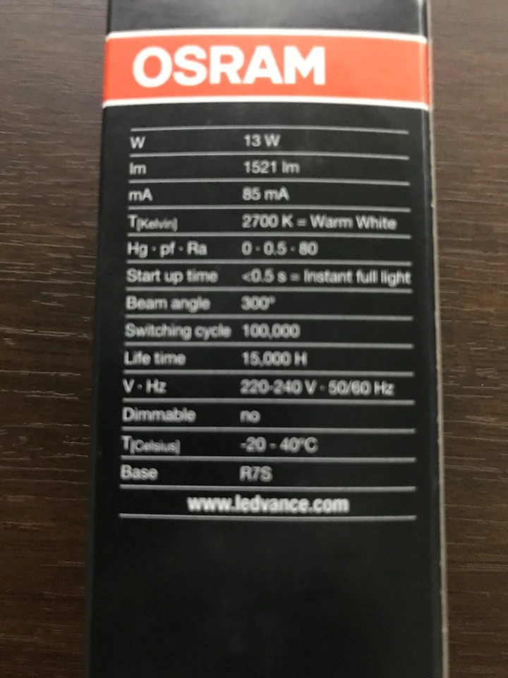 Osram LED R7s 118mm 13W = 100W 1521lm - 827 Extra Warm White 2700K - Image 2 of 2