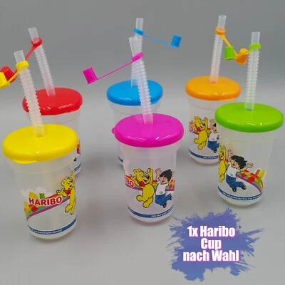 HARIBO Trink Becher mit Trinkhalm + Kappe + Deckel 380ml verschließbar CUP Kind - Bild 1 von 2