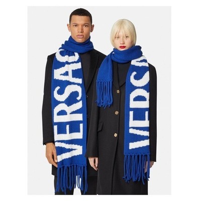 New! NWT VERSACE Logo Unisex Oversized Knit Maxi Wool Scarf $650